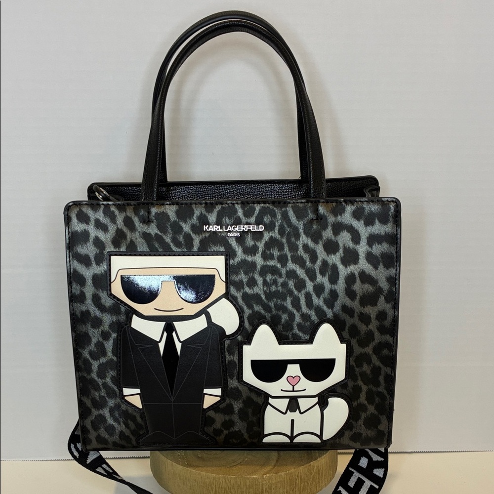Karl Lagerfeld Black and Gray Leopard Satchel